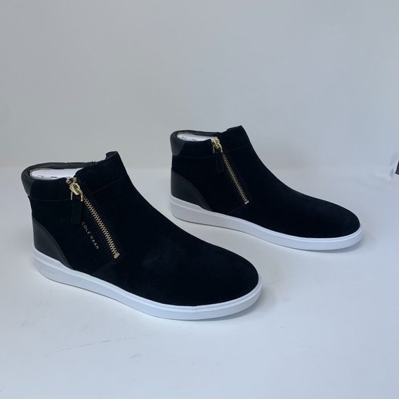 Cole Haan Grand Crosscourt W25491 Sneakers Womens 10B Black Suede Side Zip S0504 - Picture 1 of 9
